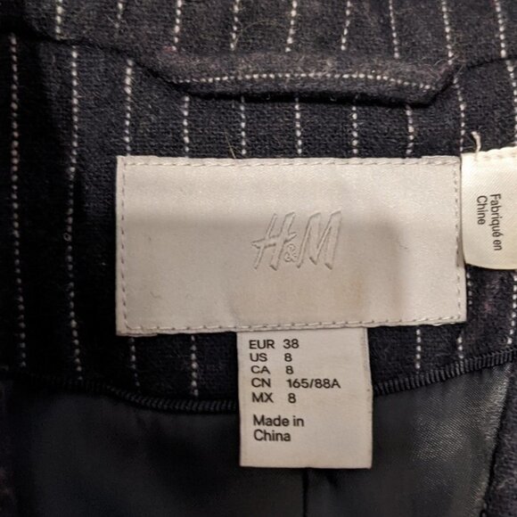 H&m navy blue stripped wool blend blazer jacket 8 us @x - Picture 8 of 10